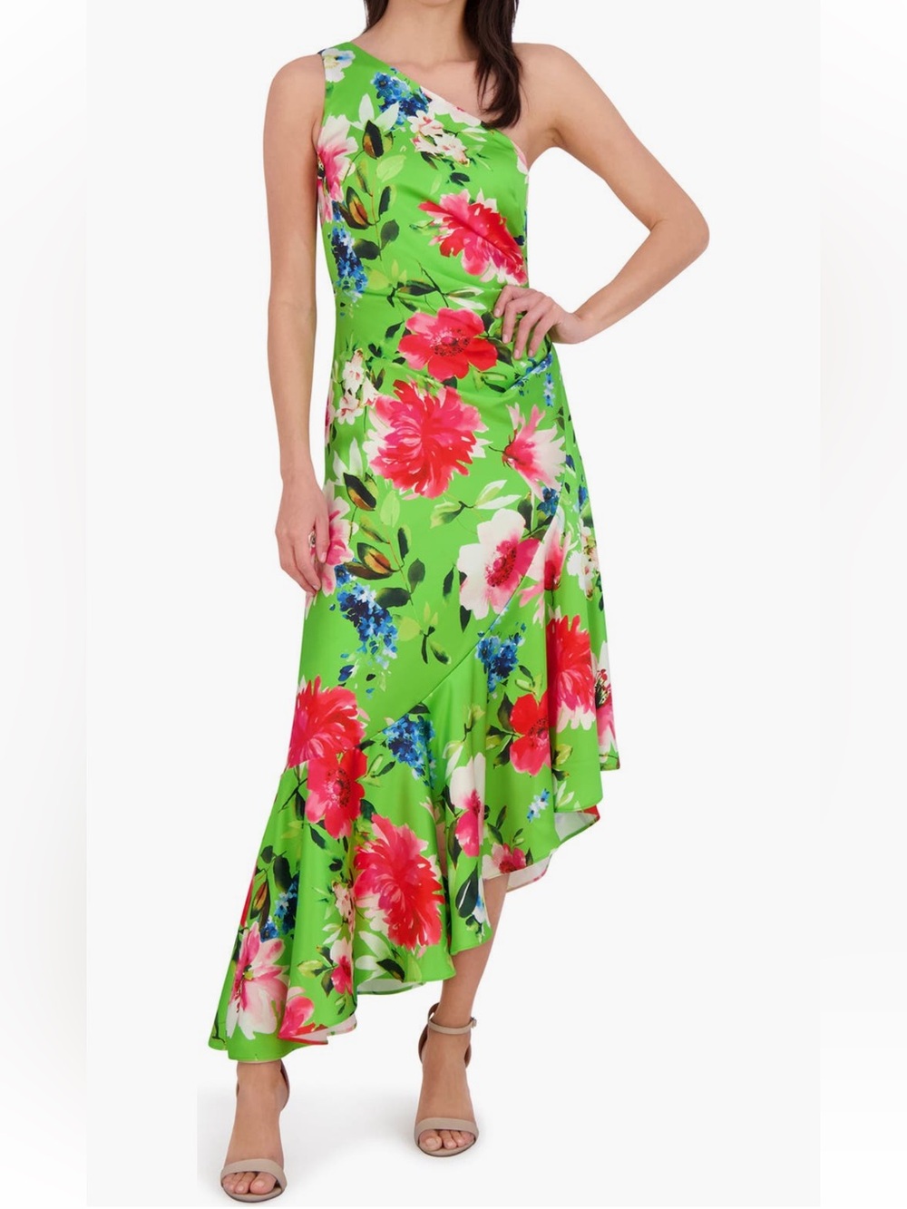 Eliza J Women's Printed Asymmetric One-Shoulder Midi Dress - Green